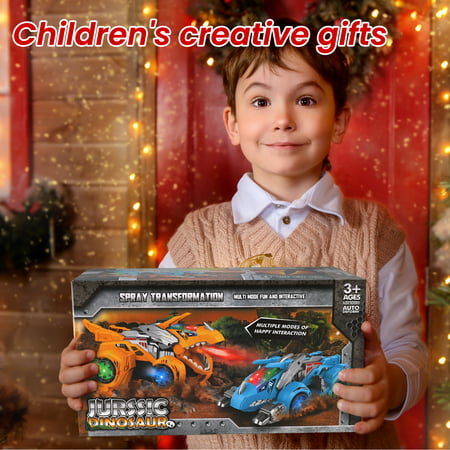 XAYAH Electric Dinosaur Car 2 in 1 Transforming Dinosaur Car Toys with Spray, LED Light & Music, Kids Toys for 3 4 5 6 7 8 Year Old Boys GirlsBlue,