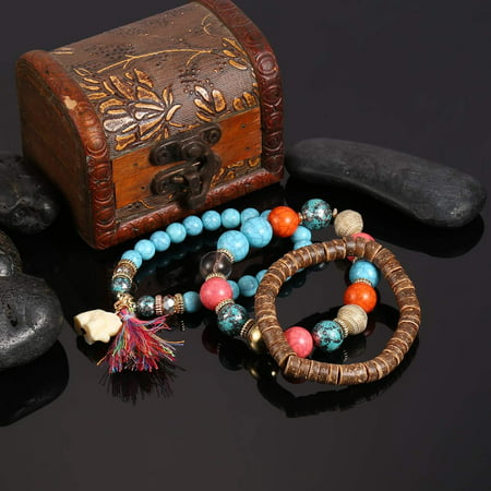 Women Bracelets Wood Beads Bracelets Boho Small Elephant Charm Bracelets Set Jewelry TPBYColorful,