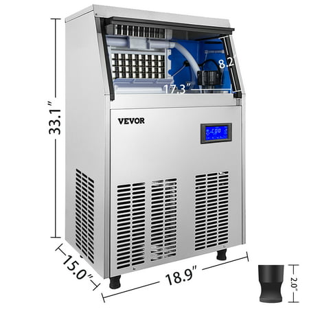 VEVORbrand Commercial Ice Maker 80 - 90 lbs/24H,Ice Machine with 33 lbs Storage Bin, Clear Cube, Advanced LCD Panel, Auto Operation, Blue Light, Fully Upgrade, 80-90lbs/24h