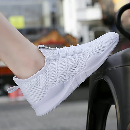 Tvtaop Womens Slip ons Sneakers for Walking Comfort Casual Shoes Breathable Mesh Running Workout Shoes Footwear, White, 7