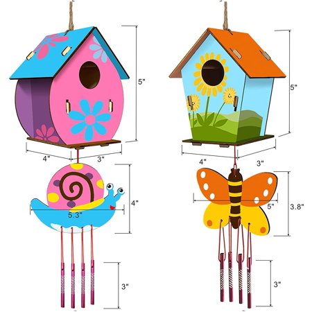 Sytle-Carry 2 Pack DIY Bird House & Wind Chime Kids Crafts Wooden Arts and Crafts Kits Gift for Toddlers