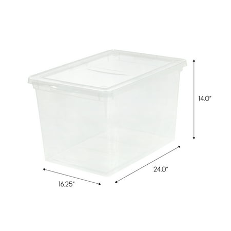 Mainstays 68 Quart Jumbo Stackable Plastic Closet Storage Organizer Box, Clear, Set of 6, 68 QT