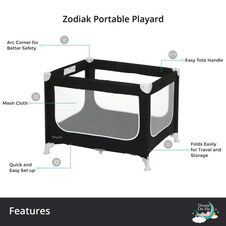 Dream On Me Zodiak Portable Playard with Carry Bag & Shoulder Strap, BlackBlack,