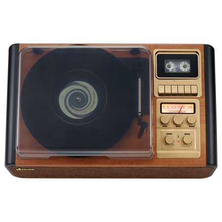 Jensen JTA-385 3-Speed Belt-Drive Turntable with Pitch Control, Cassette Player/Recorder, AM/FM Stereo Radio and Built-in Speakers
