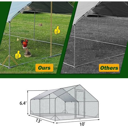 Betterhood Large Metal Chicken Coop Upgrade Tri-Supporting Wire Mesh Chicken Run,Chicken Pen with Water-Resident and Anti-UV Cover,Duck Rabbit House Outdoor(10? W x 13? L x 6.5? H)