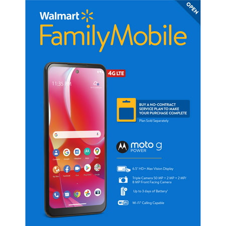 Walmart Family Mobile Motorola Moto G Power (2022), 64GB, Black- Prepaid Smartphone