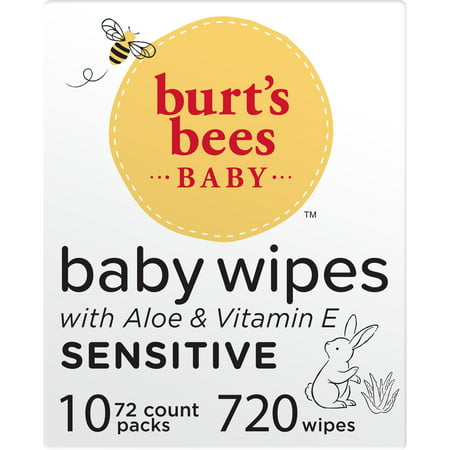 Burts Bees Baby Wipes, Unscented Natural Baby Wipes for Sensitive Skin - 72 Wipes 10 Pack