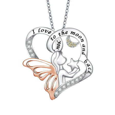 Angel Love You To The Moon Pendant Necklace Sterling Silver Ginger Lyne