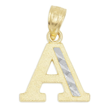 10k Real Solid Gold Two Tone A Initial Pendant with Diamond Cut Finish, Available in Different Letters Personalized Letter Jewelry Gifts for Her