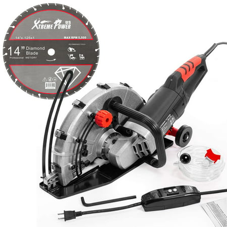 XtremepowerUS 2600W Cut-Saw Concrete Cutter Wet/Dry Guide Roller with Dust Port 14" Blade Saw Included