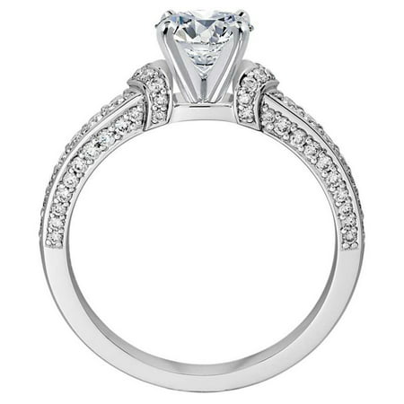 Channel Set Perfect Round Cut Real Diamond Engagement Ring in 10k White Gold, 7