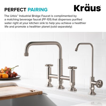 Kraus Urbix? Industrial Bridge Kitchen Faucet with Side Sprayer in Spot Free Stainless Steel, Spot Free Stainless Steel