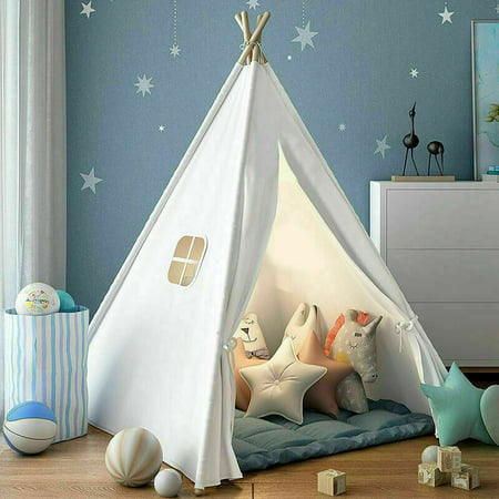 Teepee Tent for Kids, Natural Cotton Canvas Teepee Play Tent White/Pink, Toys for Girls/Boys Indoor & Outdoor PlayingWhite,