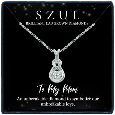 SZUL Women's Jewelry Gift For Mom - 1/10 ctw. Lab Grown Round Diamond Love Knot Solitaire Pendant in .925 Sterling Silver (F-G Color, VS1-VS2 Clarity)