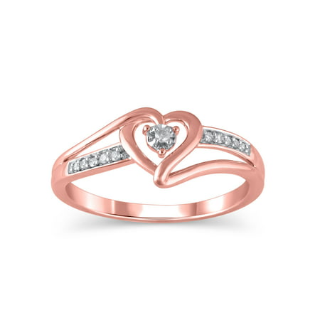 Diamond Accent (I3 clarity, J-K color) Hold My Hand Diamond Heart Promise Ring in 10kt Rose Gold, Size 8