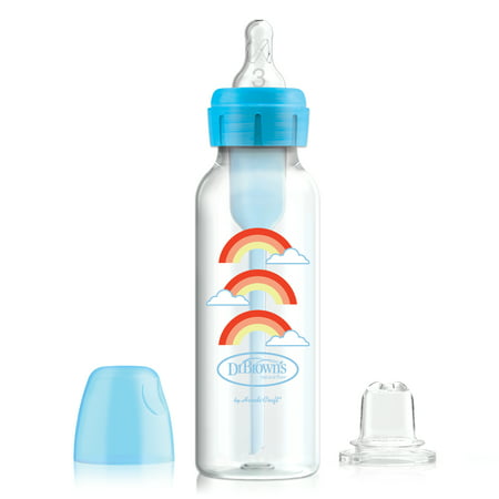 Dr. Brown's Options+ Narrow Bottle to Sippy Baby Bottle Start Kit, Blue, 8oz, 1-Pack, Blue Rainbow