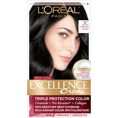 L'Oreal Paris Excellence Creme Permanent Triple Protection Hair Color, 2C Luscious Black, 1 Kit2C Luscious Black,