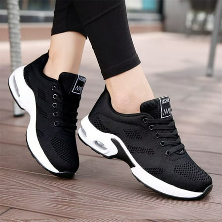 Hobibear Women's Athletic Workout Sneakers Comfortable Walking Breathable Running Air Cushion Casual Gym Sport Shoes Black Size 7.5Black,