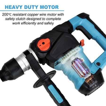 ENEACRO 1-1/4 Inch SDS-Plus 12.5 Amp Rotary Hammer Dril,Safety Clutch 3 Functions with Vibration Control Including Grease,Chisels and Drill Bits with Case