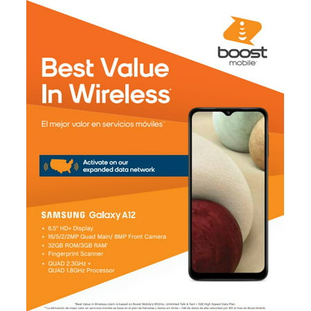 Boost Mobile, Samsung A12, 32GB, Black - Prepaid Smartphone