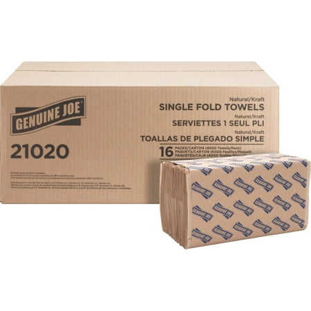 Genuine Joe Single-Fold Value Paper Towels 1 Ply - 10.25" x 9.10" - Natural - Recyclable - For Washroom, Restroom, Public Facilities - 250 Quantity Per Pack - 4000 / Carton