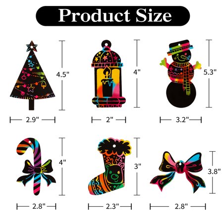 WaaHome Rainbow Scratch Christmas Ornaments 24pcs Christmas Scratch Art Paper Craft for Kids School Classroom DIY Crafts Christmas Winter Holiday Party Decorations Favors Supplies
