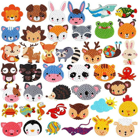 Diamond Painting Stickers Kits for Kids 5D Gem Art Kits for Kids 42Pcs Animals Arts Craft Kit