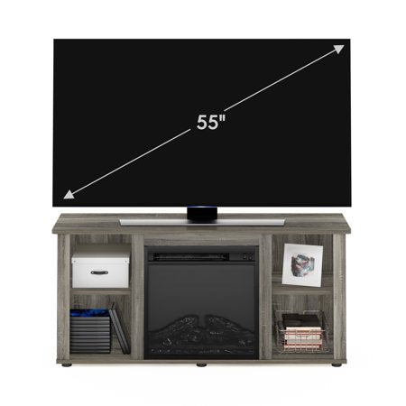 Furinno Jensen Fireplace TV Stand for TVs up to 55", French Oak Grey, French Oak Grey