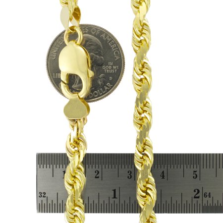 Nuragold 10k Yellow Gold 7mm Rope Chain Diamond Cut Pendant Necklace, Mens Jewelry with Lobster Clasp 22" - 30"