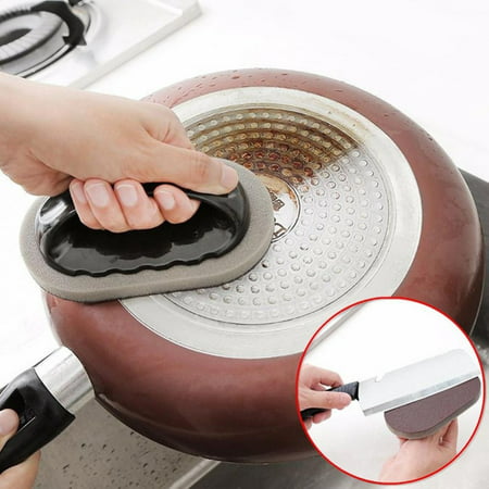 Household Essentials And Supplies Emery Sponge Brush Eraser Scrub Handle Grip Sink Pot Bowl Kitchen Cleaning Tool Brown LAWOR NINA10290Brown,