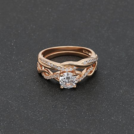 Queena Bridal Set Engagement Ring Cz Rose Sterling Women Ginger LyneRose Gold/Sterling,