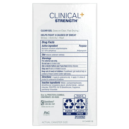 Secret Clinical Strength Clear Gel Antiperspirant Deodorant, Completely Clean, 1.6 oz, 1 Pack