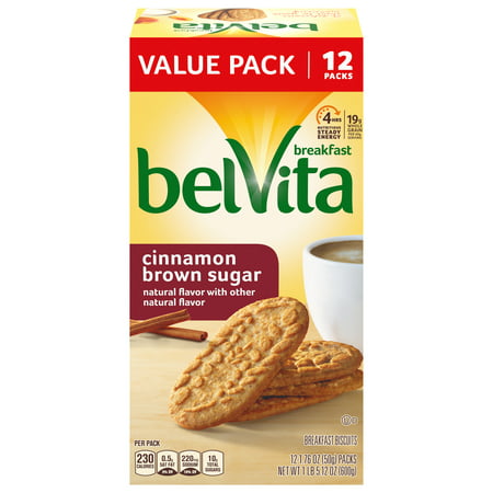 belVita Cinnamon Brown Sugar Breakfast Biscuits, 12 Packs (4 Biscuits Per Pack)
