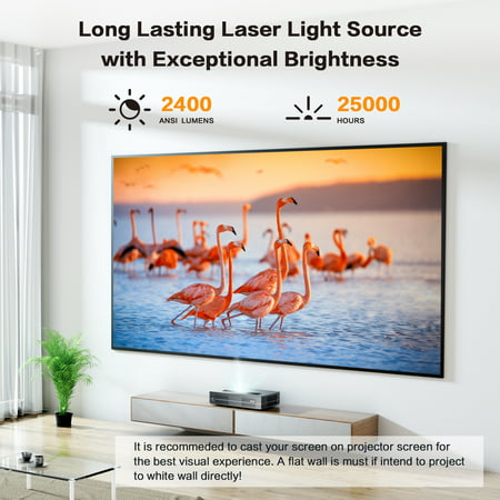 Laser Projector, MaxAngel Smart 4K UHD Laser TV Projector with HDR10, Ultra Short Throw DLP Movie Projector Built-In Android TV with 2500 ANSI Lumens for Home Theater/Gaming/Office Presentations.