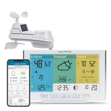 AcuRite Iris? (5-in-1) Wireless Weather Station with Direct-to-Wi-Fi Display for Indoor/Outdoor Temperature and Humidity, Wind Speed and Direction, and Rainfall with Built-In Barometer (01527MCB)