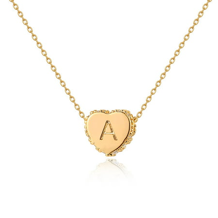 Fettero 14K Gold Plated Dainty Personalized Initial Heart Letter Heart Choker Pendant Necklace Jewelry Gift for Women