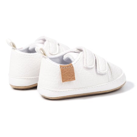 Meckior Baby Boys Girls Shoes High-Top Ankle Sneakers Toddler Soft Rubber Sole Infant Crib Shoes 0-18 Months, White, 0-6 Months