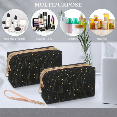 Skycase Makeup Bag, 2 Pack Cosmetic Bags,Portable Cosmetic Pouch, Multifunction Toiletry Travel Organizer for Women and Girls,Makeup Brush Organizer Pouch Bag,Black, Black