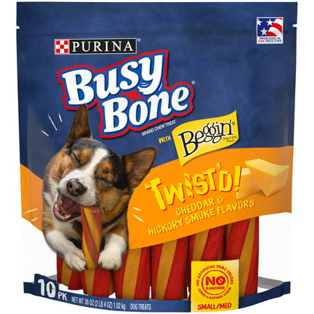 Purina Busy With Beggin' Small/Medium Breed Dog Chew, Twist'd Cheddar & Hickory Smoke Flavors, 10 Ct. Pouch, 36 oz.