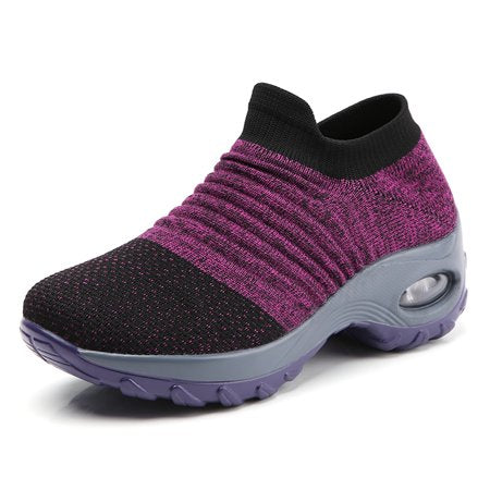 Tvtaop Womens Wedge Platform Shoes Comfortable Walking Shoes Breathable Knit Ladies Workout Sneakers Casual Sock Shoes, Purple, 10.5