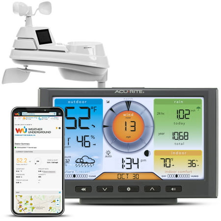AcuRite Iris (5-in-1) Home Weather Station with Wi-Fi Connection to Weather Underground with Indoor and Outdoor Temperature, Humidity, Wind Speed/Direction and Rainfall (01540MCB)