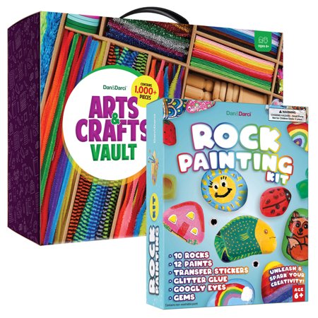 Dan&Darci - Arts and Crafts Vault 1000 Plus Piece Craft Kit Library in a Box Plus Rock Painting Kit for Kids - Arts and Crafts for Girls & Boys Ages 6-12