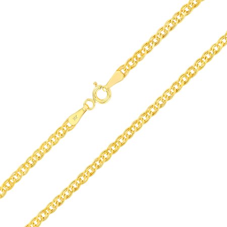 Nuragold 10K Yellow Gold 3mm Double Cuban Curb Link Chain Pendant Necklace, Womens Men Jewelry Lobster Clasp 16" 18" 20" 22" 24" 26"