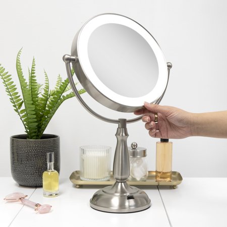 Zadro 11" Makeup Mirror with Lights and Magnification Dimmable Touch LED Lighted Makeup Mirror with Magnification, Large | 5X/1X | 11" x 17" | Satin Nickel