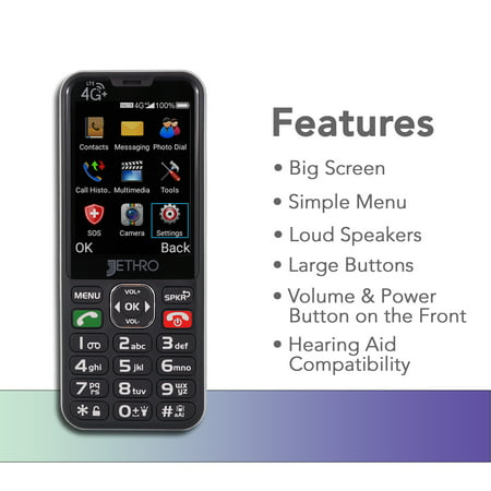 Jethro SC490 4G Big Button Cell Phone for Seniors and Kids - Unlocked