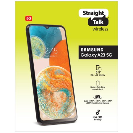 Straight Talk Samsung Galaxy A23, 5G, 32GB, Black - Prepaid Smartphone [Locked to Straight Talk]