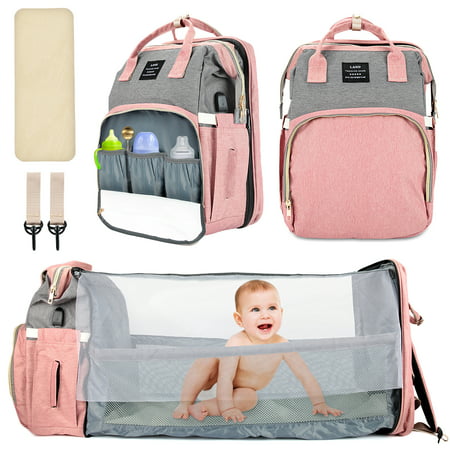 DOTSOG Diaper Bag Built-in USB Charging Port and Stroller Straps Large Capacity Waterproof, PinkPink,