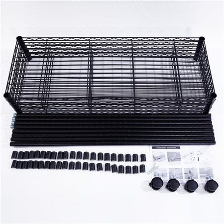 5 Tiers Storage Shelf Iron Shelving Rack with Wheels Heavy Duty Wire Shelf Free Standing Shelving Unit Black