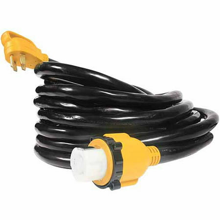 Camco RV/Marine Power Cord | 50-Amp Standard Male and 50-Amp Locking Female | 25-Feet, Black and Yellow (55542)