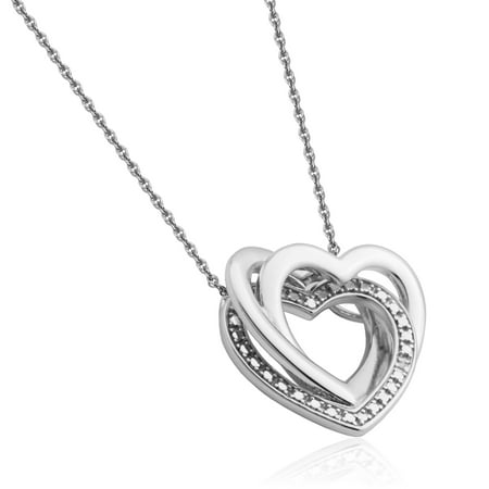 Sterling Sliver Triple Open Heart Diamond Accent Pendant Necklace, 18"